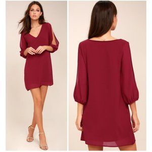 Lulu's Shifting Dears Wine Red Long Sleeve Mini Dress Size S